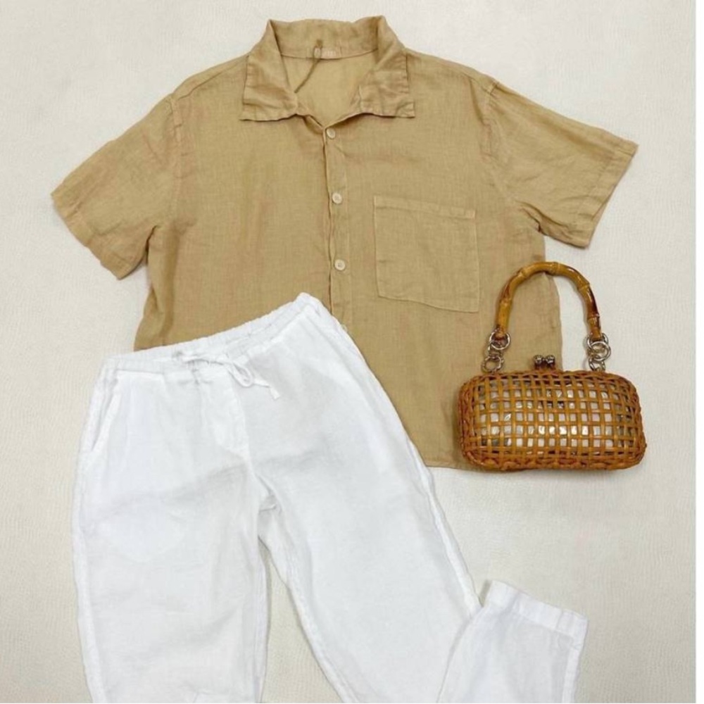 NWT CP SHADES Womens Nic Linen Shirt Natural Coastal Luxury.  22
